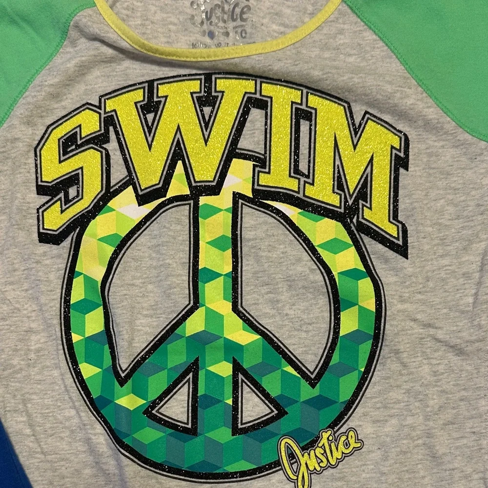 Justice Girls' Peace Sign Swim Tees - Blue and Green